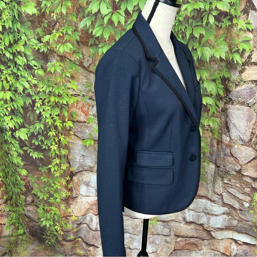 GAP The Academy Dark Academia Navy Blue/Black Trimmed Fitted Preppy Blazer, 8 - Picture 10 of 13